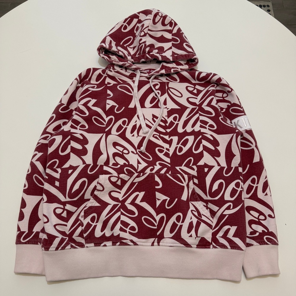 Kith Coca-Cola Cubed Global Logo KH2219 Red White Cotton Hoodie Mens Large